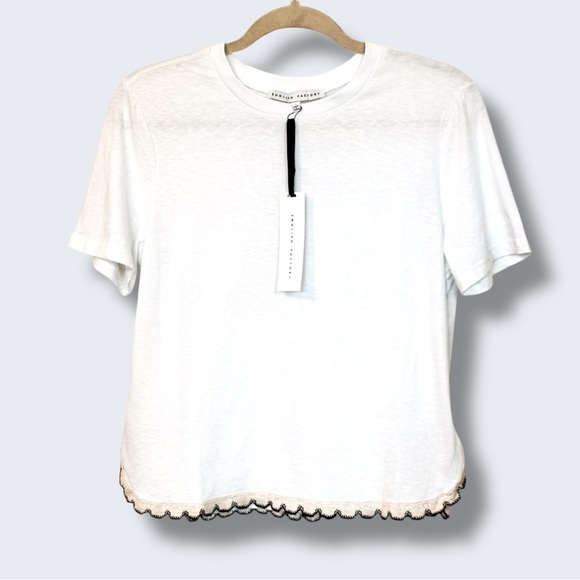 English Factory NWT White Casual Shirt with Scallop Crochet Trim- Size Small - Picture 1 of 8
